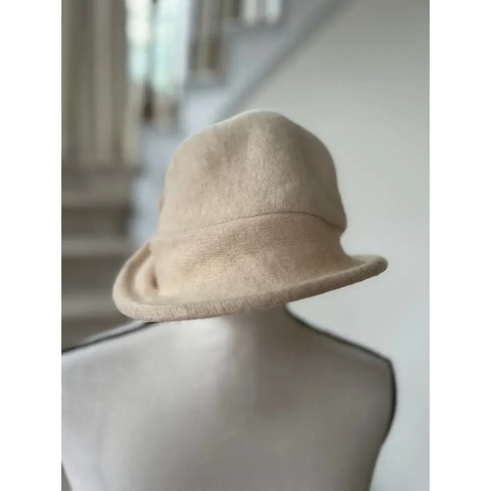 Adora Cream Wool Structured Brim Floral Applique Cloche Hat